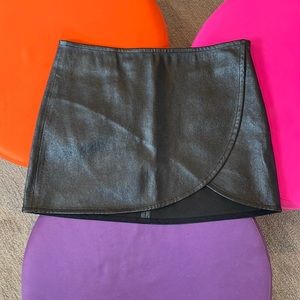 new HELMUT LANG black leather lamb skin overlap mini skirt - sz 4